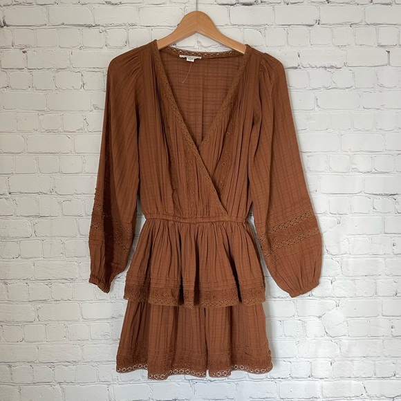 NWOT American Eagle Brown Tiered Wrap Dress size XS - Picture 1 of 9